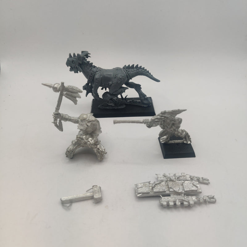 Warhammer The Old World Lizardmen Saurus Hero on Cold One and Skink Champion with Blowgun Metal OOP AC100-0409