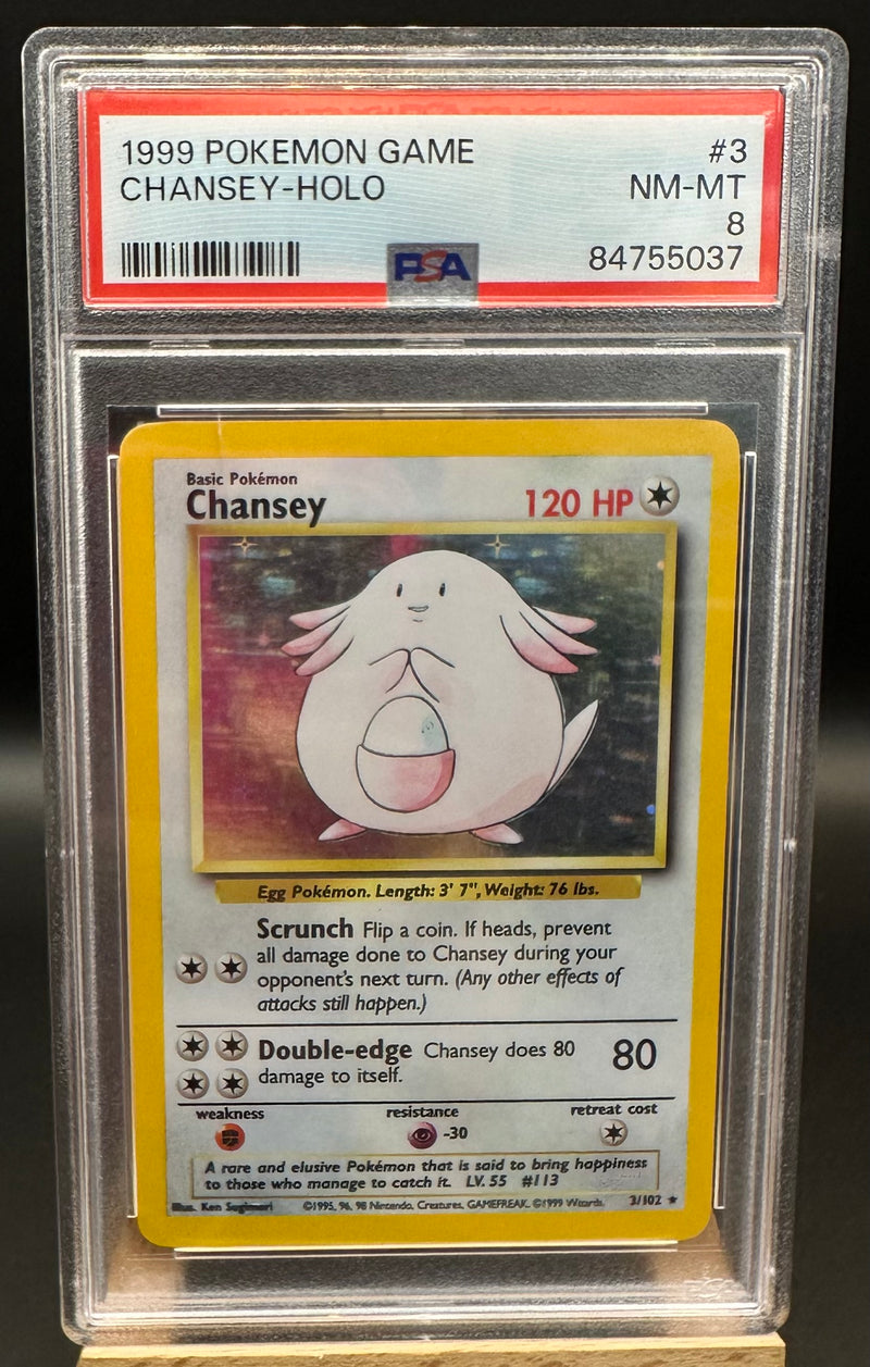 1999 Pokemon Game Chansey -Holo PSA 8 (Small Crack on slab)  EBLV0001