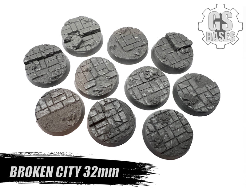 Resin Base - Broken City Round - 32mm (10)