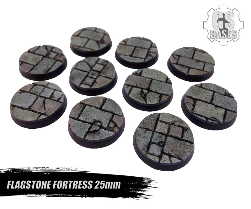 Resin Base - Flagstone Fortress Round - 25mm (10)