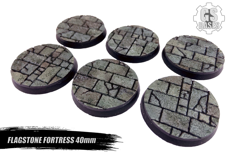 Resin Base - Flagstone Fortress Round - 40mm (6)