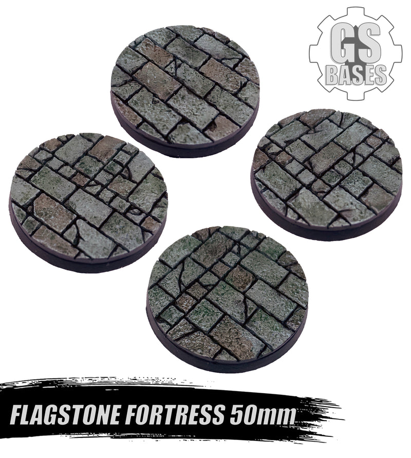 Resin Base - Flagstone Fortress Round - 50mm (4)