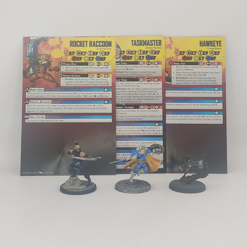 Marvel Crisis Protocol Taskmaster, Hawkeye and Rocket AR059