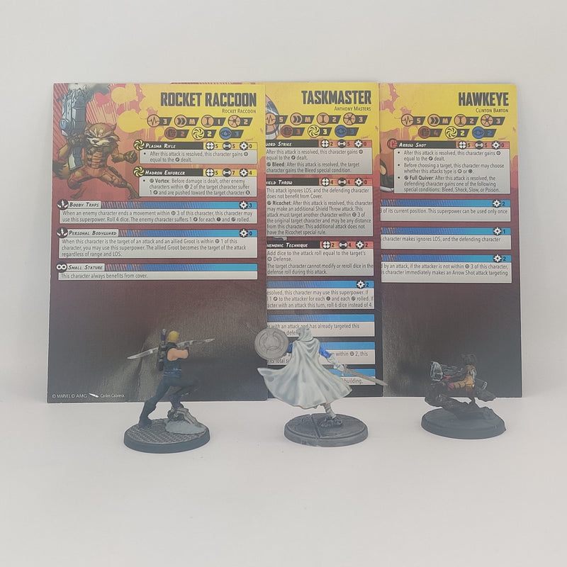 Marvel Crisis Protocol Taskmaster, Hawkeye and Rocket AR059