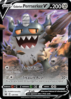 Galarian Perrserker V(Reverse) - 129/196(Rev) - Rare Holo V - Lost Origin