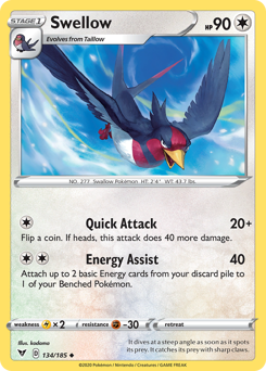 Swellow(Reverse) - 134/185(Rev) - Uncommon - Vivid Voltage