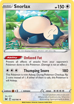 Snorlax(Reverse) - 143/196(Rev) - Rare Holo - Lost Origin