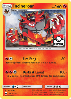 Incineroar - 26/149 - Rare - Sun & Moon