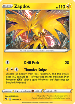 Zapdos(Reverse) - 48/185(Rev) - Rare Holo - Vivid Voltage