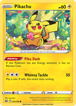 Pikachu(Reverse) - 52/196(Rev) - Common - Lost Origin