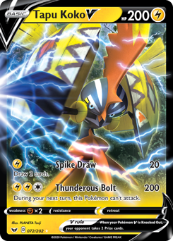 Tapu Koko V - 72/202 - Rare Holo V - Sword & Shield