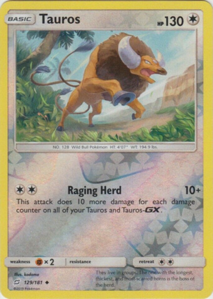 Tauros Reverse Holo - 129/181 - Uncommon - Sun & Moon: Team Up