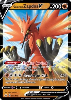 Galarian Zapdos V - 80/198 - Rare Holo V - Chilling Reign - 7th City